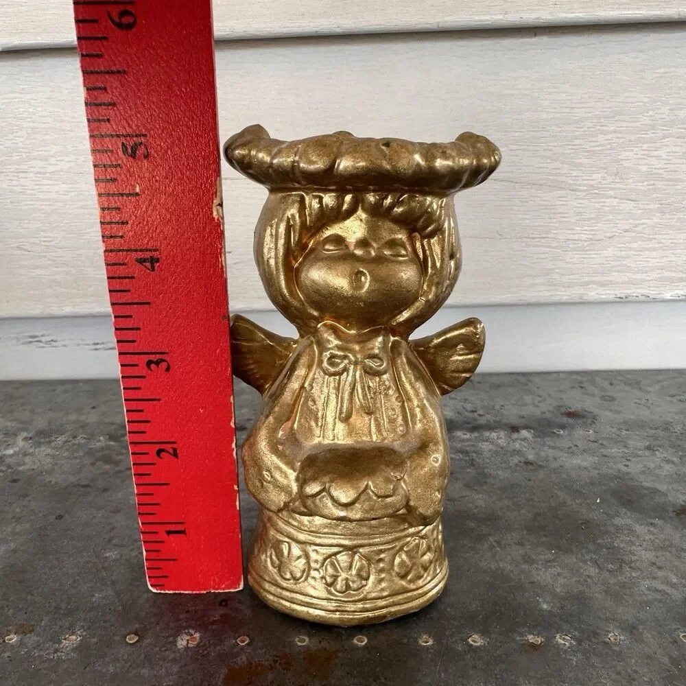 Vintage Wales Japan Gold Angel Candle Holder Figurine Mid Century 5”